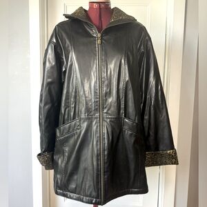 Black and leopard leather jacket reversible.